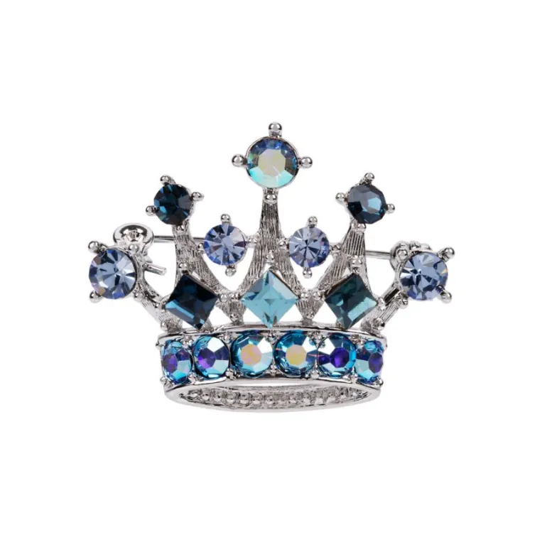 Blue And Silver Crown Brooch