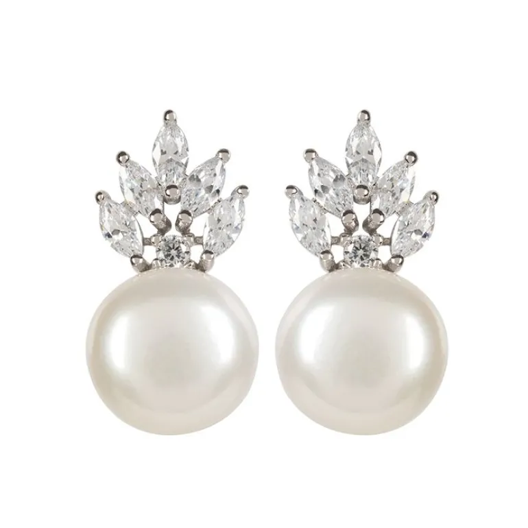 Crown And Pearl Stud Earrings