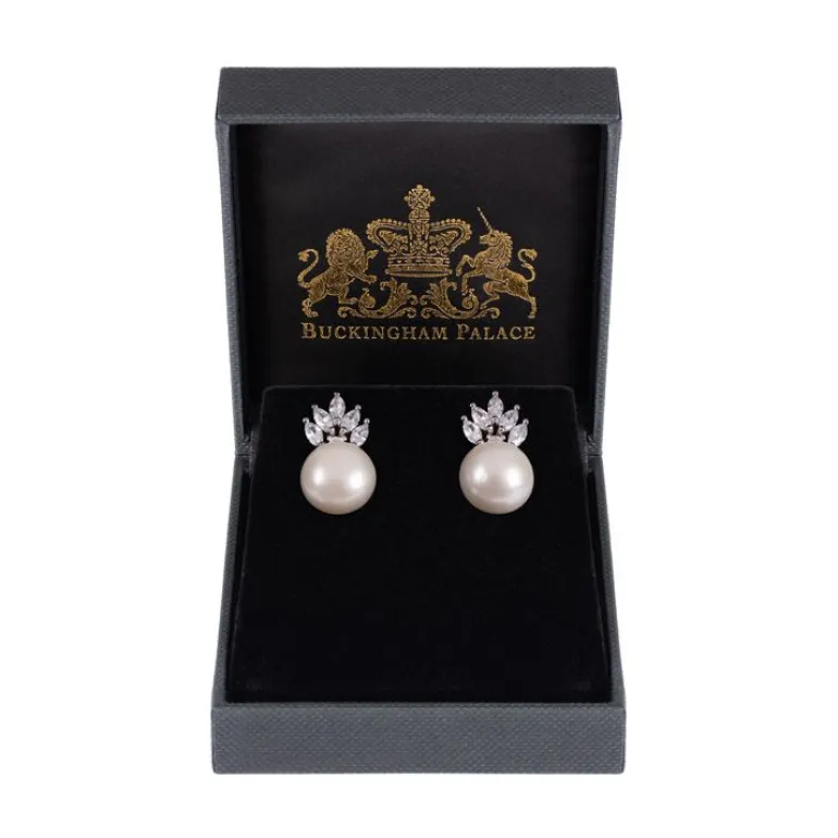 Crown And Pearl Stud Earrings