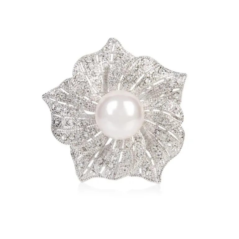Flower With Pearl Brooch