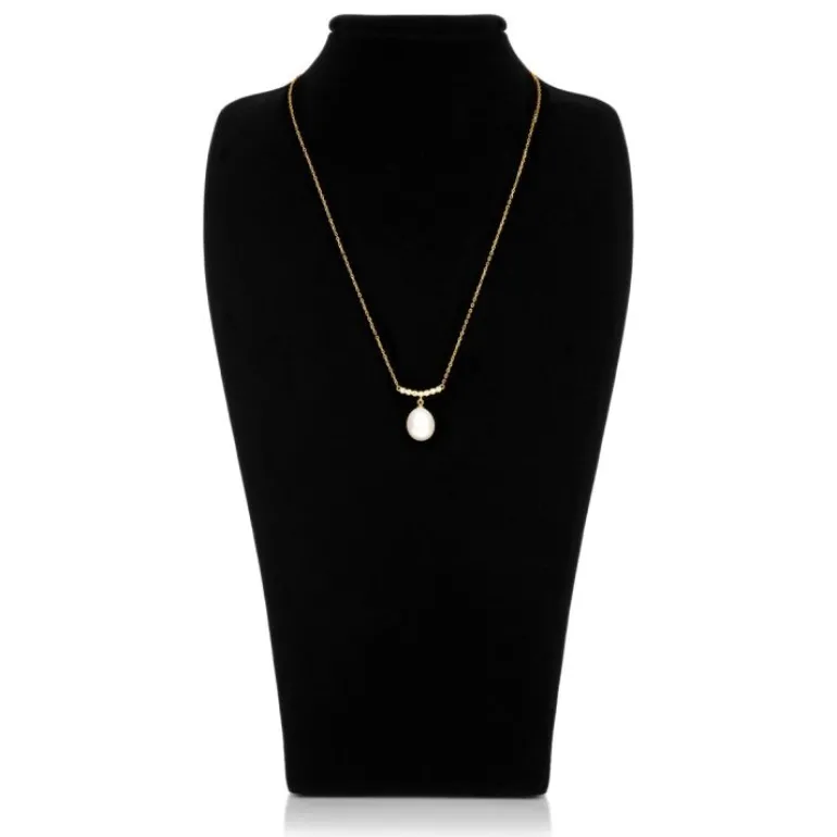 Gold Crescent Pearl Drop Necklace