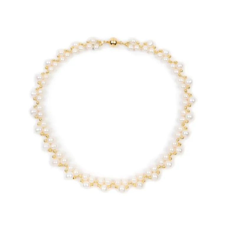 Gold Hematite And White Pearl Collar