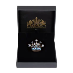 Small Blue Crystal Crown Brooch