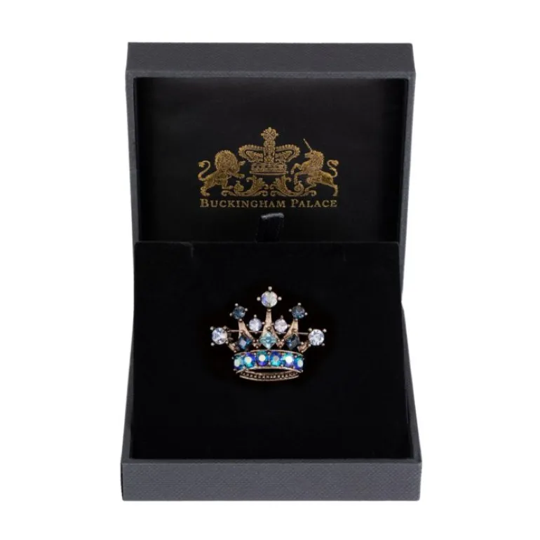 Small Blue Crystal Crown Brooch